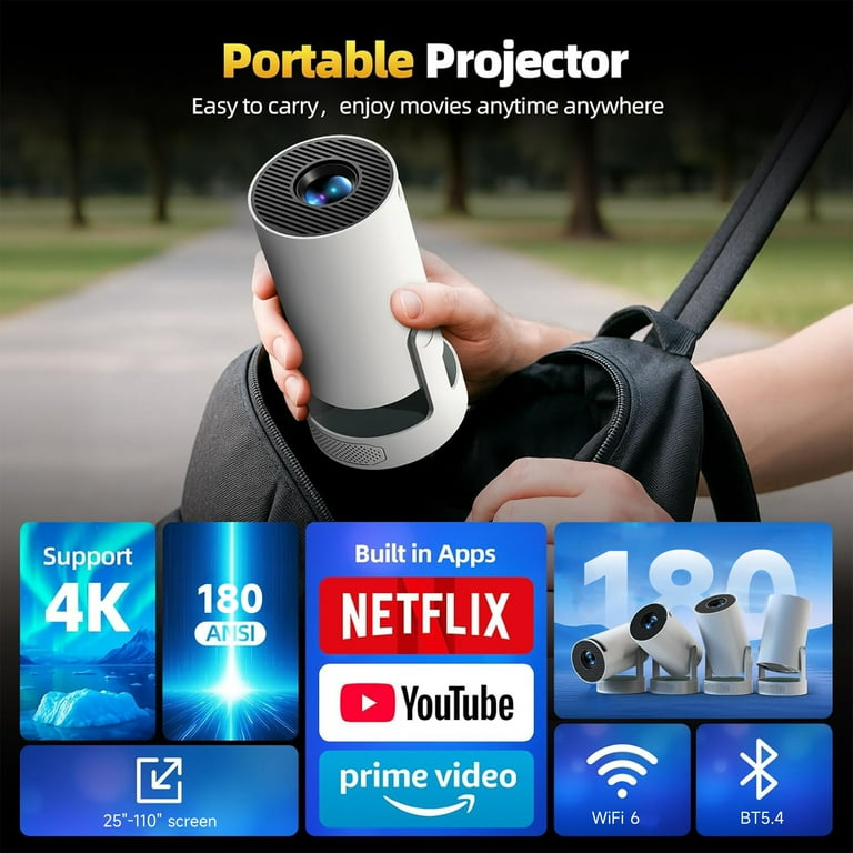 BDQ HY300 Mini 4K Portable Smart Projector with WiFi 6 & Bluetooth