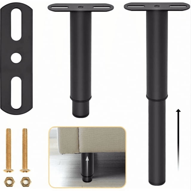 Patas de cama de metal ajustables para muebles retráctiles Patas de soporte de cama resistentes retráctiles negras con piezas (20-35 cm)