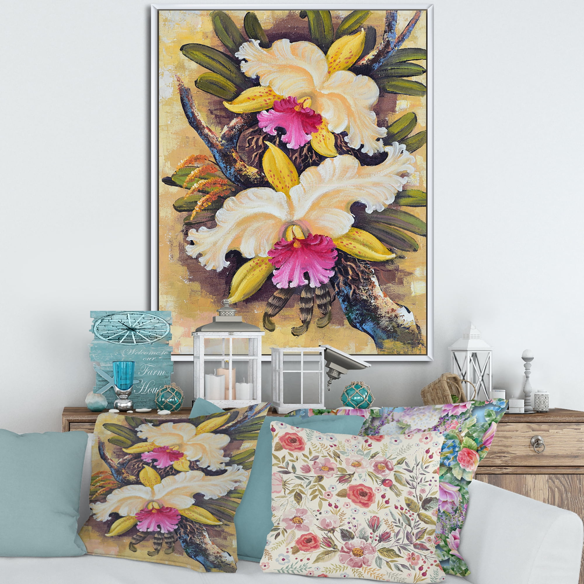 Designart 'Ancient Forest Orchids II' Traditional Framed Canvas Wall Art Print