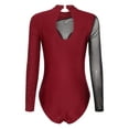 thumbnail image 6 of CHICTRY Womens Rhinestones Long Sleeve Bodysuit Rhythmic Gymnastics Leotard Acrobatics Performance Costume A Burgundy XL, 6 of 7