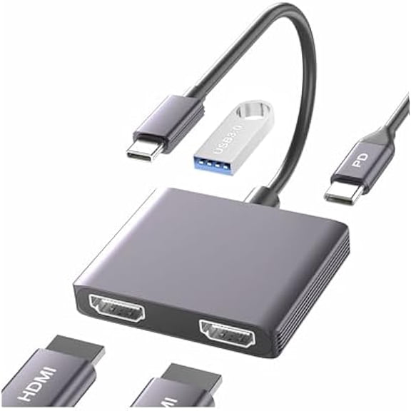 Dual Monitor Adapter - USB C to HDMI Adapter, Docking Station for Laptop, HDMI Splitter for Extended Display