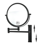 Lansi 10x Magnifying Wall Mounted Makeup Mirror Adjustable Height Double-Sided Mirrors Round Shape Matte Black