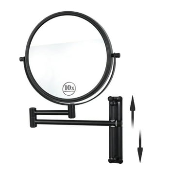 Lansi 10x Magnifying Wall ed Makeup Mirror Adjustable Height Double-Sided Mirrors Round Shape Matte Black
