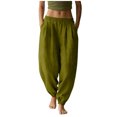 thumbnail image 4 of Juslio Linen Pants Women High Waist with Pockets Casual Elastic,Waist Linen Pleated Joggers Pants L, 4 of 5