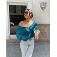 thumbnail image 6 of FreshPretty Women’s Casual Long Sleeve Half Zip Pullover Sweaters Solid V Neck Collar Ribbed Knitted Loose Slouchy Jumper Tops, 6 of 7