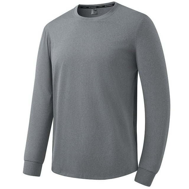 AherBiu Plus Size Men's Long Sleeve Shirts Crewneck Quick Drying Lightweight Athletic Tees Running Workout Active Pullover Tops