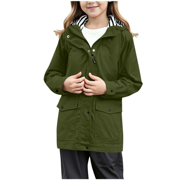SERTG Children Fashion Softshell Jacket Solid Color Long Sleeves zipper Fall Winter Coat with Pockets and Buttoons for Kids 3-16 Years(Army Green,5 Years)