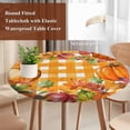 thumbnail image 4 of Orange Pumpkins Round Tablecloth, Fitted Table Cover with Elastic for 55"-60" Round Tables, Checkered Farmhouse Botanical Leaves Table Cloth Outdoor Indoor Dinning Party Waterproof Tablecloths, 4 of 7