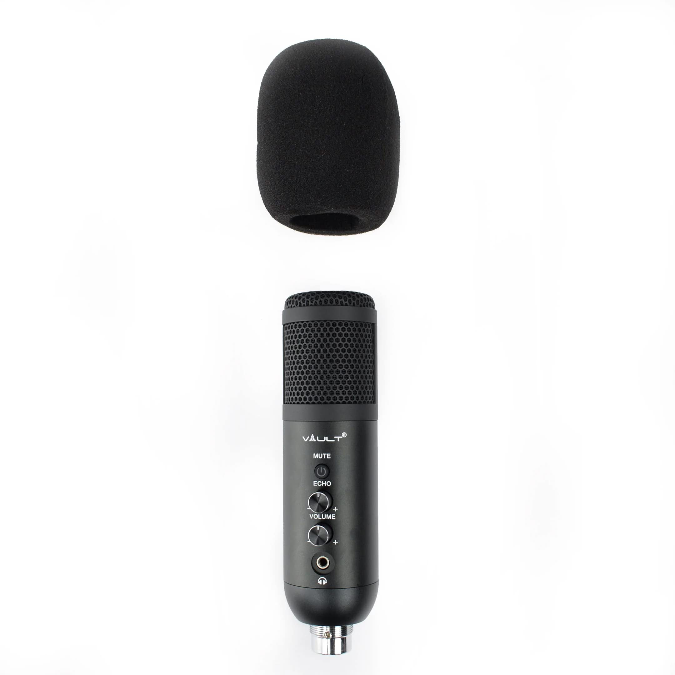 Vault EM-200N USB Condenser Podcast Microphone with Built in Headphone Out Volume/Gain Control and Mute Button for Gaming, Podcasting, Conference Calls, Recording, Singing and Dubbing