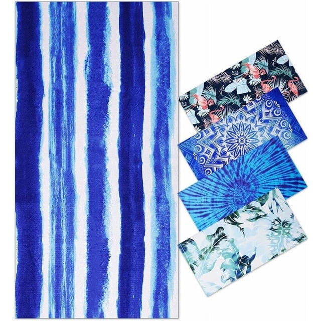 Toalla de playa de microfibra, ligera, de secado rápido, absorbente, compacta, suave, para piscina, viajes, para una experiencia de viaje inolvidable (azul a rayas, 180 x 90 cm)