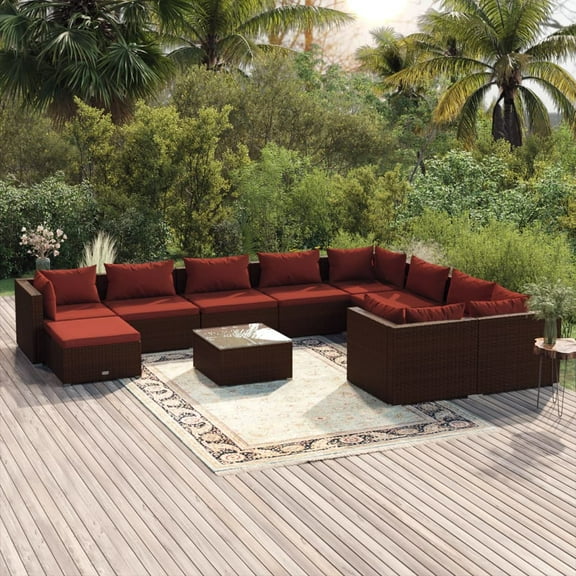 vidaXL 11 Piece Patio Lounge Set with Cushions Poly Rattan Brown, 3102691