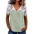 thumbnail image 1 of Fewfanhot Womens Tops Trendy Lace Basic V-Neck T-Shirts Short Sleeve Loose Fitting Tunic Tank Tops, 1 of 7