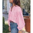 thumbnail image 4 of PRETTYGARDEN Women Fall Plaid Long Puff Sleeve Shirts V Neck Casual Blouses Gingham Button Down Oversized, Pleated Drop Shoulder Cotton Tops, Dressy Casual, Work Vacation Travel, Fall Outfits Trendy, 4 of 8