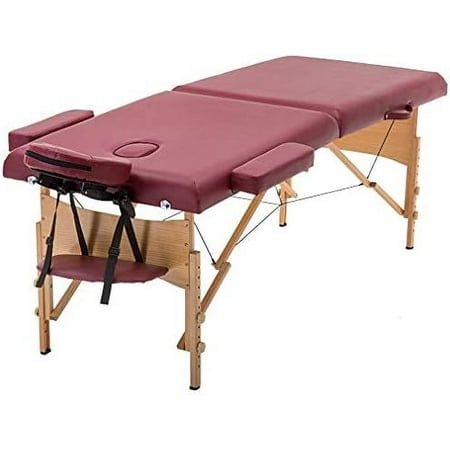 Portable Massage Table Massage Bed Spa Bed Height Adjustable Massage Table 2 Folding Massage Bed 73 Inches Spa Bed Facial Cradle Salon Bed W/Carry Case锛孊urgundy