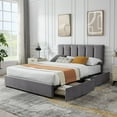 thumbnail image 1 of VECELO Full Size Bed Frame with 4 Storage Drawers, Modern Upholstered Platform Bed with Adjustable Headboard, Wood Slat Support/Easy Assembly, Dark Gray, 1 of 7
