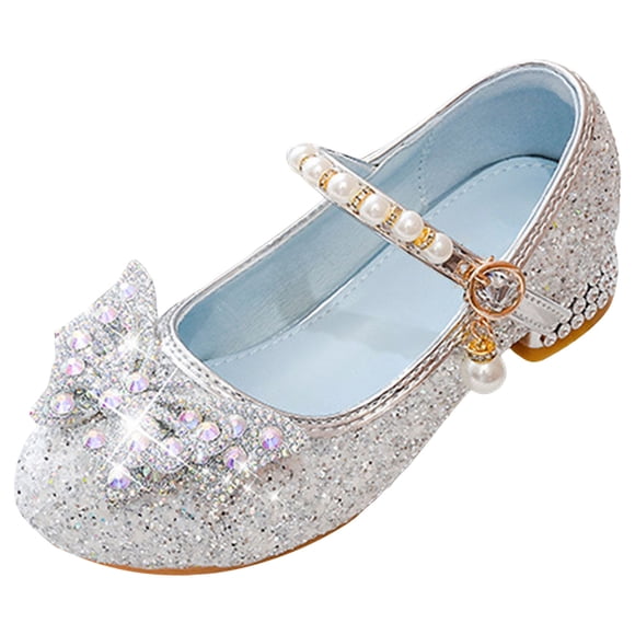 Zshosam Mary Janes for Girls Mary Jane Shoes for Girls - Toddler Shoes Girl Mary Jane Flats Kid Shoes Baby Girl Shoes - Party Wedding Heels for Girls Size 4,(Silver Big Kids 4)