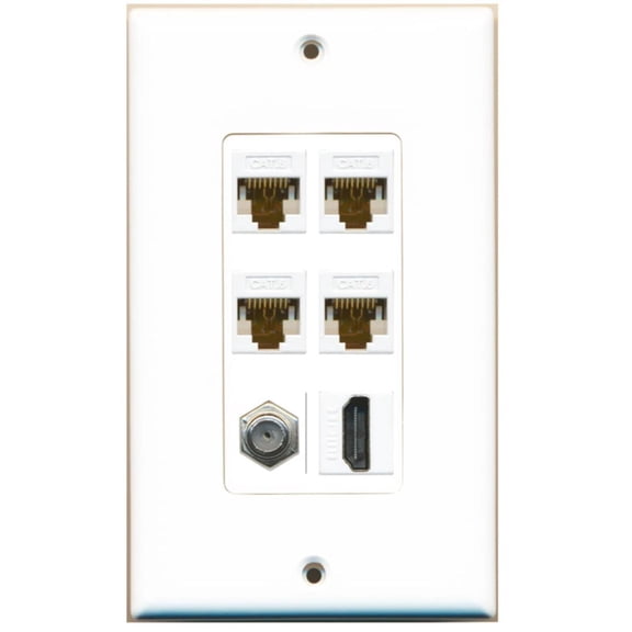Ultra Spec Cables 4 Port Cat6 Ethernet Coax 1 HDMI Wall Plate DecorZ