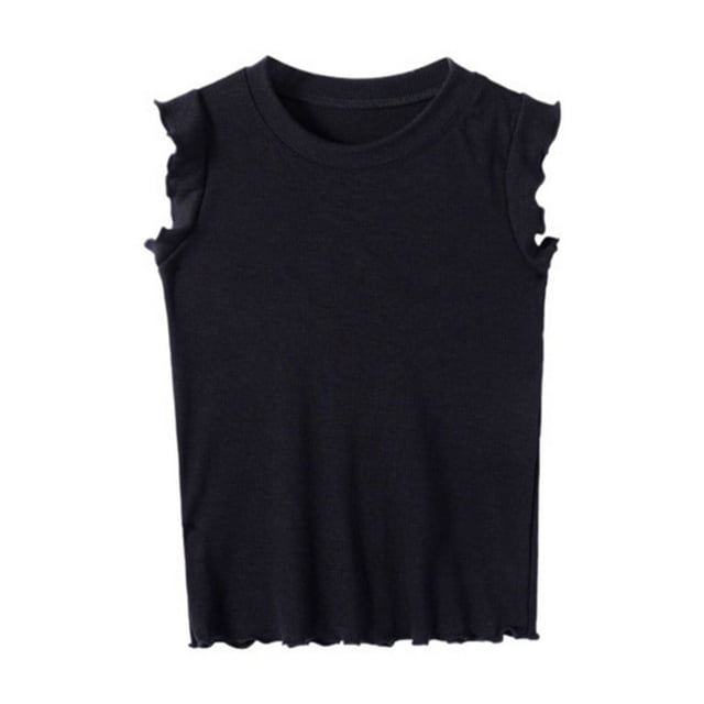 LUOGENLI T-Shirt pour Filles Hauts d'Été pour Filles Manches Courtes Col Rond Blouse Tenue Décontractée Tee-Shirt Confortable Tissu Extensible Âge 4 10 Chemises pour Filles Travail Printemps Noir 4-5 Ans