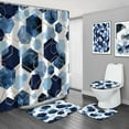 thumbnail image 2 of Juego de 4 cortinas de ducha de color azul con diseño geométrico, juego de cortinas de baño abstractas de arte moderno en azul marino con 12 ganchos, alfombra de baño y alfombrillas de inodoro, 2 of 6
