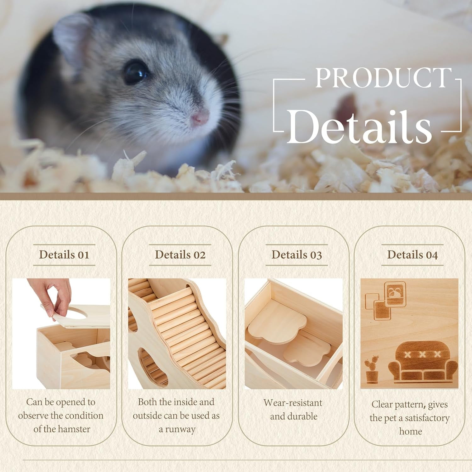 2 Pcs Hamster Hideout Set House and Tunnel, Exploring Tunnel with Climbing Ladder, Secret Observe Shed for Syrian Hamsters, Gerbils, Hedgehogs, Rats, Mice, Small Animals Pets Toys