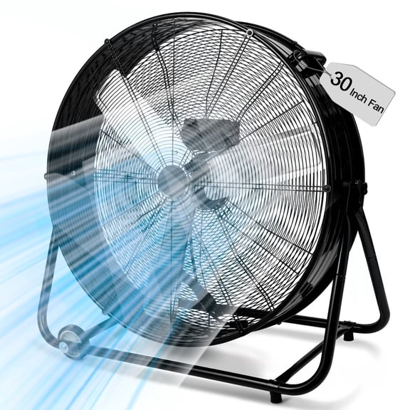 30" Industrial Fans for 14000 CFM, High Velocity Fan with 3 Speeds, Heavy Duty Blower Fan Equipped 360° Tilt Air Circulator Used in Warehouse, Garage, Yard