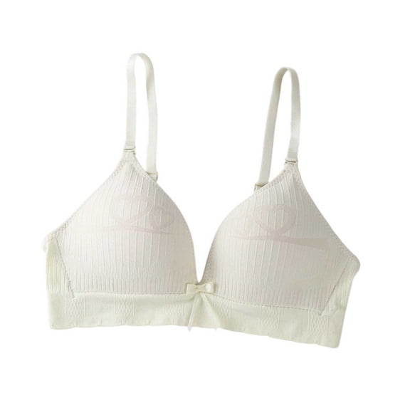 Women's No Underwire Bras Push up Deep V Print Underwear Breathable Lightweight Wireless Supportive Everyday Bralettes (S, White)