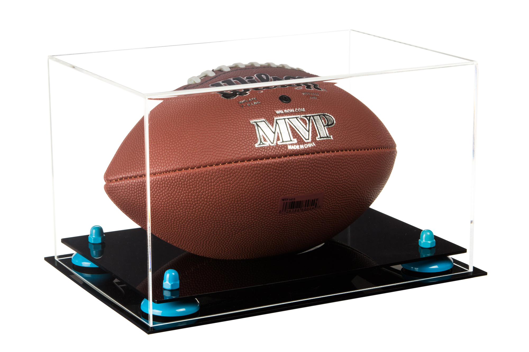 Deluxe Clear Acrylic Football Display Case with Blue Risers (A004BLR