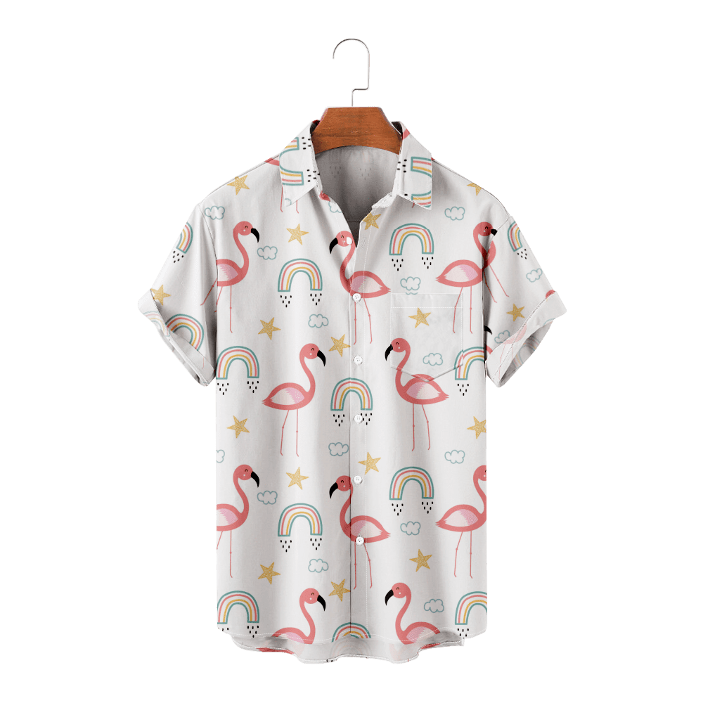 Flamingos Fashion Vacation Boy Beach Floral Flower Shirt Hawaiian Short Sleeve Summer kids boys