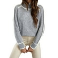 thumbnail image 3 of Fall Sweaters for Women Trendy Cute Cozy - Long Sleeve Colorblock Knitted Pullover Tops Grey M, 3 of 8
