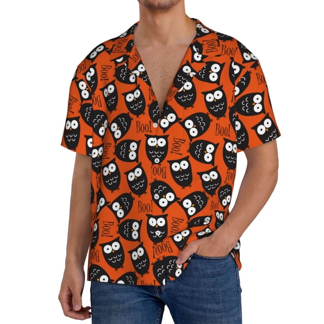 Fotbe Owls And Boo Camisa Estampada de Manga Corta para Hombre, Casual de Verano, Estilo Playero, Sin Arrugas-Small