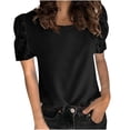 thumbnail image 1 of Moda mujer casual manga corta cuello redondo sólido tops encaje patchwork blusa Pompotops  hkajfhjk465144, 1 of 5