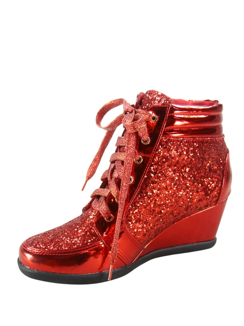 Peggy-44 Women's Glitter Metallic Lace Up Low Top Sneakers