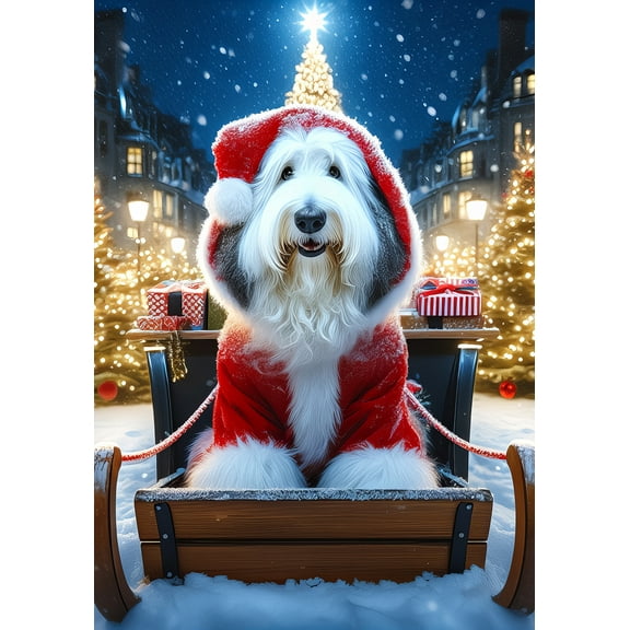 Old English Sheepdog - Best of Breed DCR Christmas Garden Flag 12" x 17"