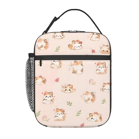 Cute Cat Plaid Lunch Bag Reusable Thermal Lunch Box with Handle for Women and Men