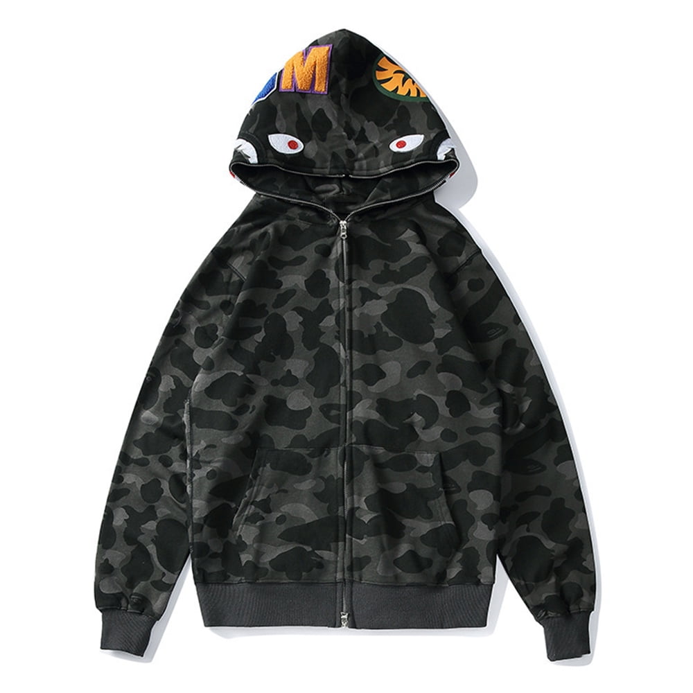 Inadays Mens Hoodies Jacket Shark Jaw Camo Hoodie Full Zip Camo Jackets
