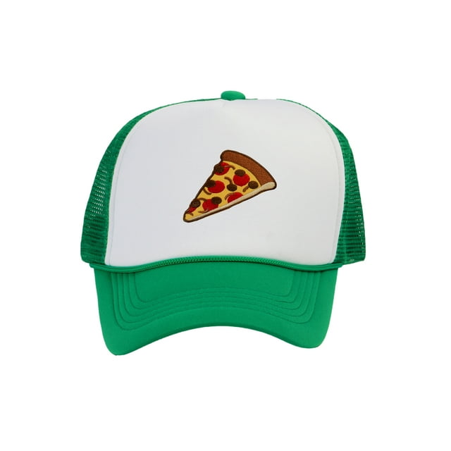 Adult Men's Pepperoni Pizza Slice Rope Foam Trucker Hat, White/Kelly Green