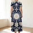 thumbnail image 4 of LWavelet Women's Plus Size Bohemian Patchwork Maxi Dress Short Sleeve Tie Waist Casual Ethnic Dress with Pockets Navy L, 4 of 7