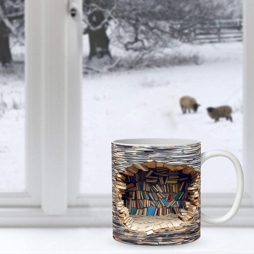 Taza De Cerámica Con Diseño De Estantería De Libros - Para Amantes De La Lectura, Capacidad 11 Oz, Apta Lavavajillas Y Microondas