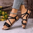 thumbnail image 2 of Womens Flat Sandals Gladiator Braided Strappy Flip Flops Lightweight Ankle Strap Summer Vacation Beach Shoes Black Size 8.5, 2 of 6