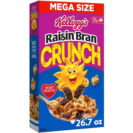 Kellogg's Raisin Bran Crunch Breakfast Cereal, Fiber Cereal, Family Breakfast, Mega Size, 26.7oz Box (1 Box)