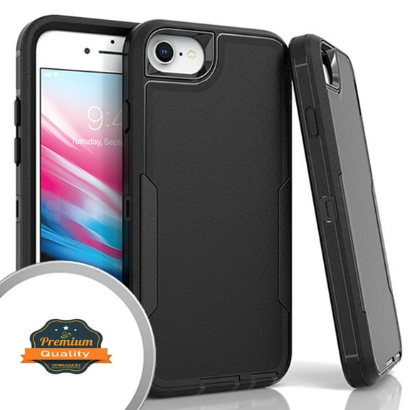 Xpression Case for Apple iPhone SE 3 (2022) /SE /8/7 Hybrid Shockproof Silicone Rubber TPU   Hard PC Heavy Duty Three Layer Protection Phone Cover [Black]