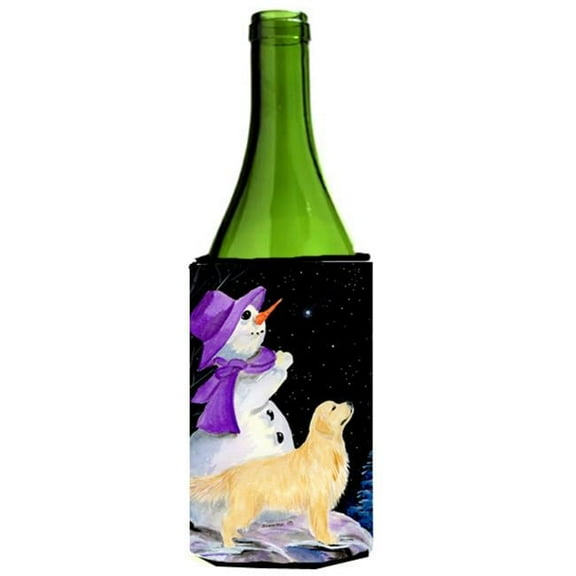 Snowman With Golden Retriever Wine Bottle   Hugger - 24 oz.