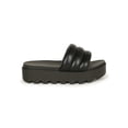 thumbnail image 2 of HeartThentic Puffy Padded Thick Strap Lugged Sole Open Toe Platform Ridged Treaded Flatform Sole Spring Summer Slide Sandals by Kayleen - Black Vegan Leather (Size: 8.5), 2 of 3