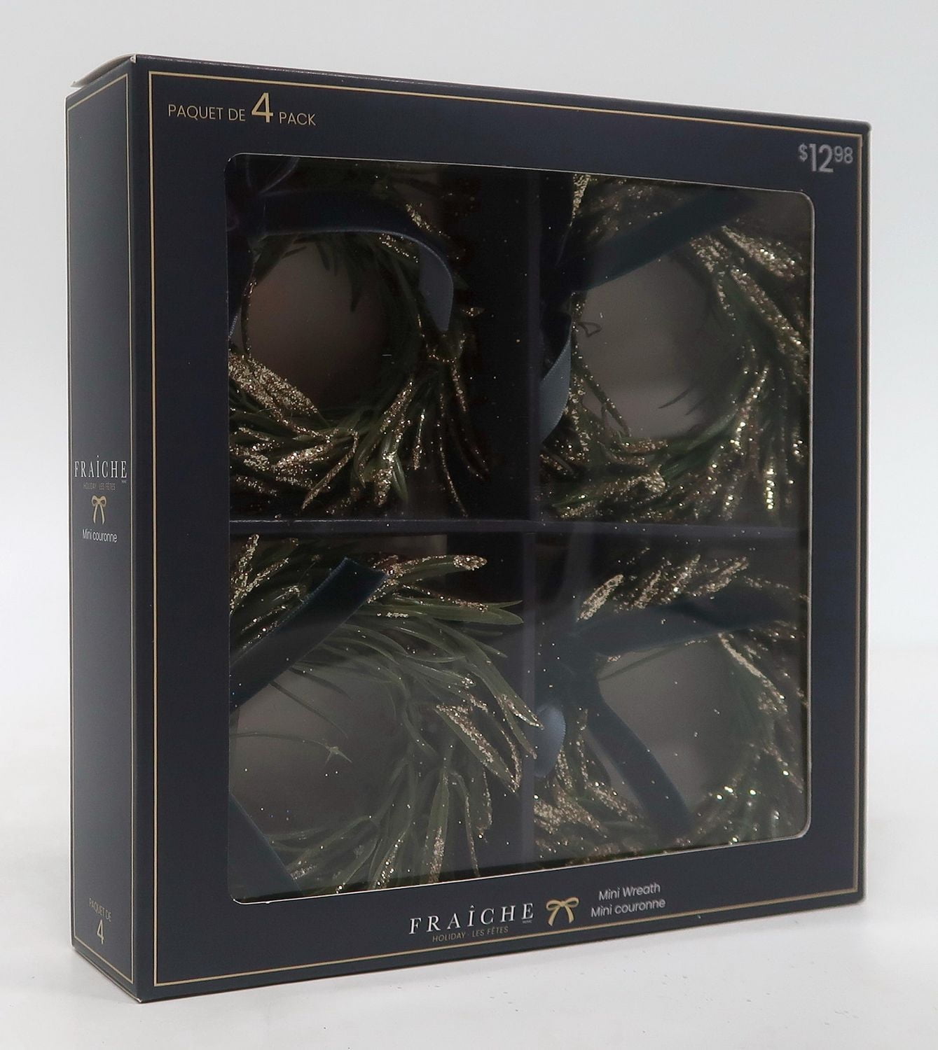 FRAÎCHE Holiday Mini Wreath Ornament Set, 4 pack