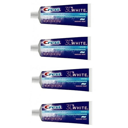 Crest 3D White Vivid Fluoride Anticavity Toothpaste Radiant Mint 0.85 oz Travel Size (Pack of 4)