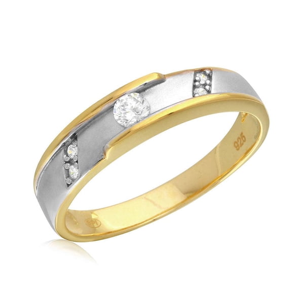 Two-Tone Sterling Silver 925 Gold-Tone Rhodium Wedding Band Band White CZ Jewelry Female Size 9