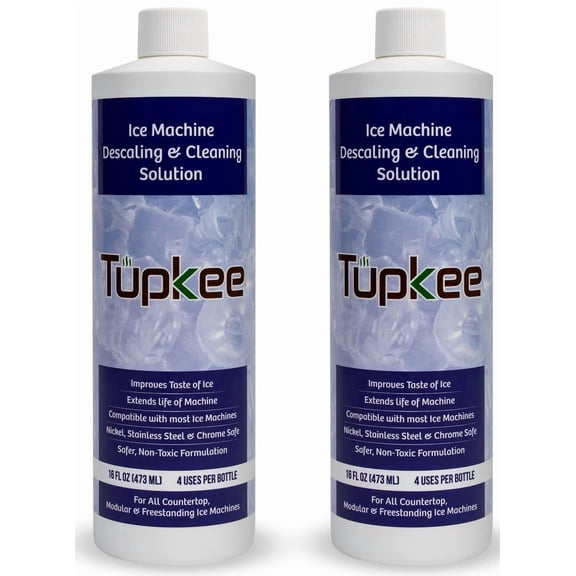 Tupkee Ice Machine Cleaner Solution 16 fl oz Ice Maker Cleaner Descaler, Nickel Safe - Universal for Affresh, Whirlpool 4396808, Manitowoc, Kitchenaid, Scotsman - Pack of 2