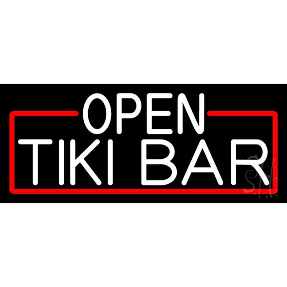 White Open Tiki Bar With Red Border LED Neon Sign 10 x 24 - inches, Clear Edge Cut Acrylic Backing, with Dimmer - Bright and Premium built indoor LED Neon Sign for Bar decor.