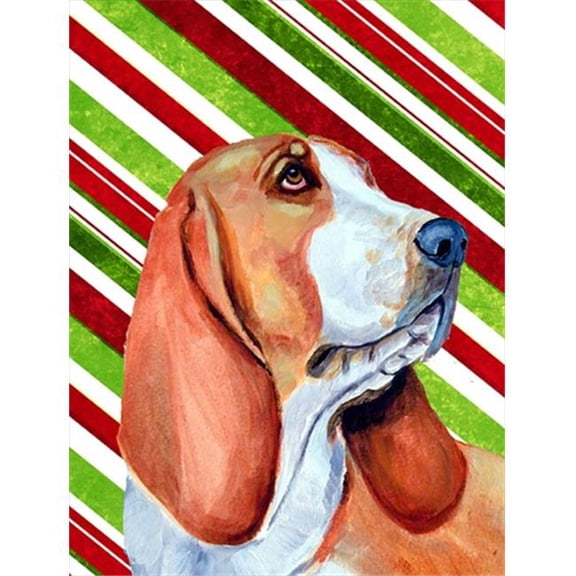 11 x 15 in. Basset Hound Candy Cane Holiday Christmas Garden Size Flag