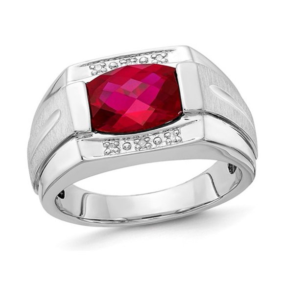 Mens 3.75 Carat (ctw) Lab Created Ruby Ring in Sterling Silver